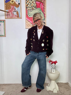 SOUVENIR - Giacca Doppiopetto Bordeaux con Applicazioni Vintage F38X0145/ VINO SOUVENIR 