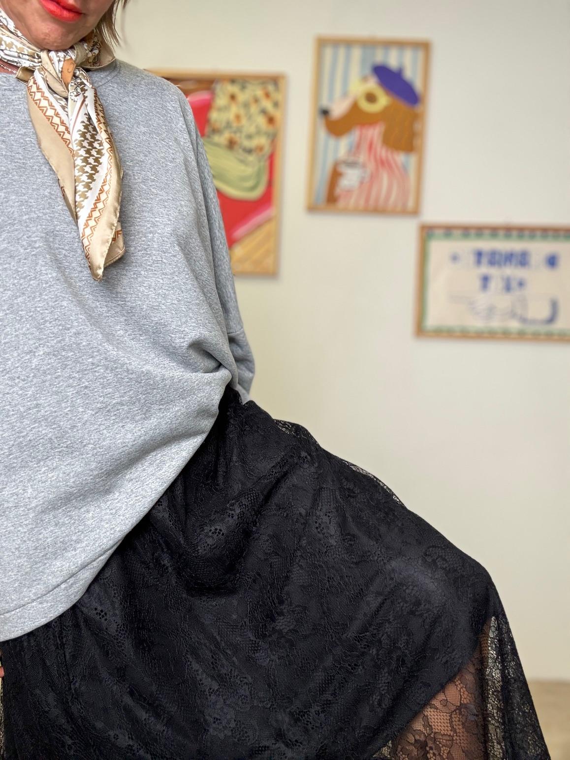 DEJA VU - Gonna lunga in pizzo con doppio effetto NERO A25AN302/ NERO DEJA VU 