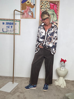 DEJA VU - Pantalone ampio in velluto   Comfort e stile in perfetto equilibrio blu A25LU206/ BLU DEJA VU 