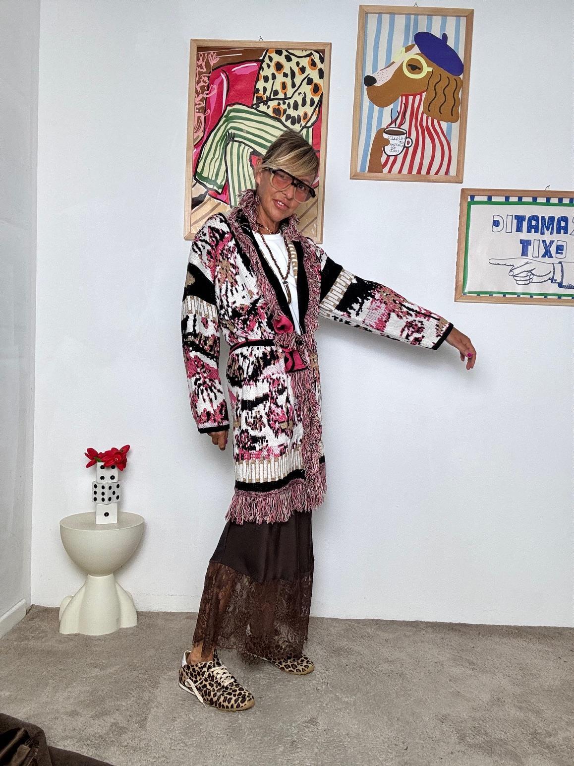 FEMALE - Cardigan lungo fantasia  Colorato, chic e con carattere ZM30026/ PEPEROSA FEMALE 