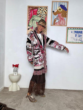FEMALE - Cardigan lungo fantasia  Colorato, chic e con carattere ZM30026/ PEPEROSA FEMALE 