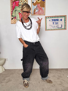 SUSY STAR - Jeans neri donna con strass  denim brillante e grintoso<BR/><BR/> ST3030/ NERO SUSY STAR 