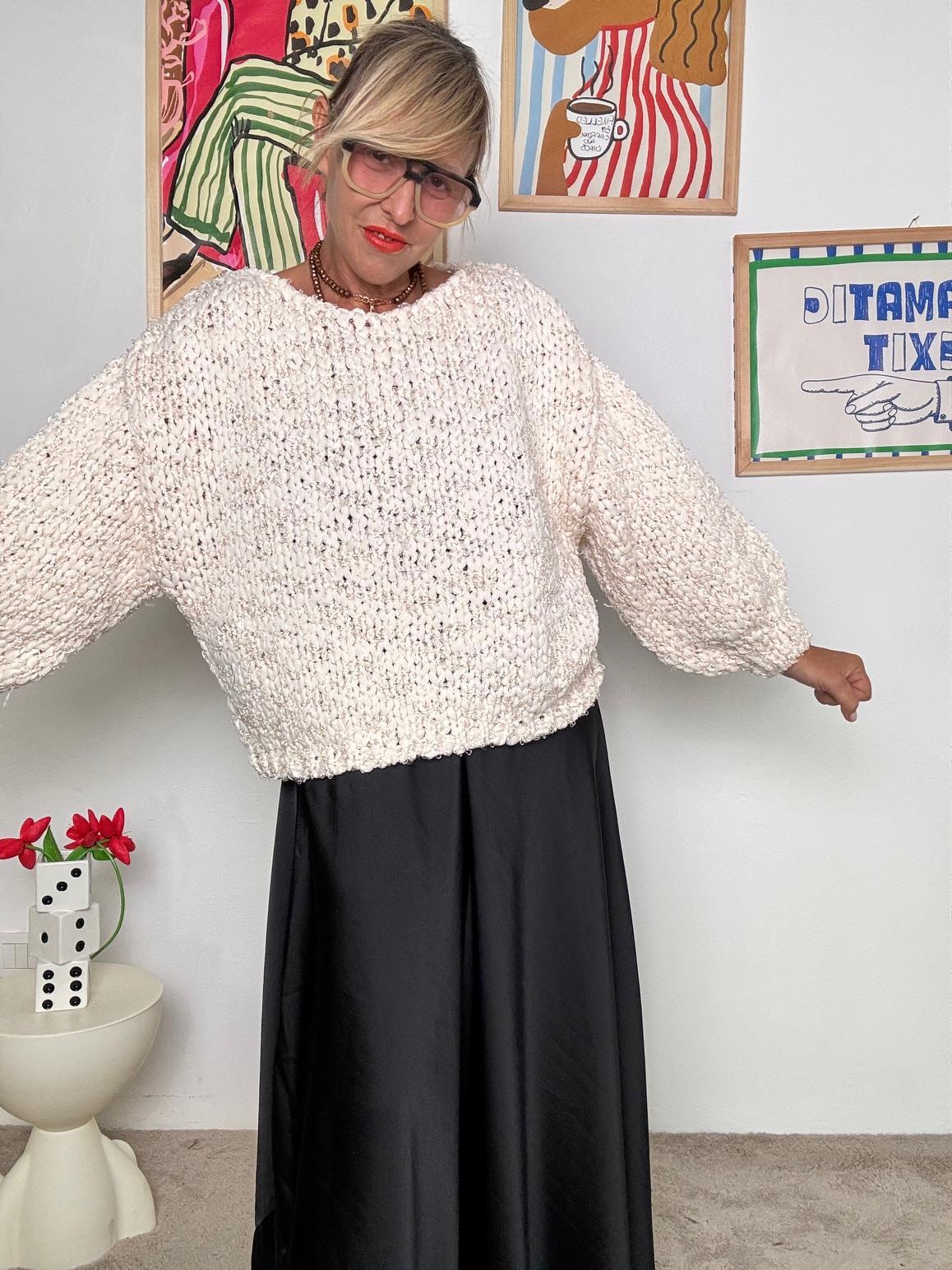 FEMALE - Maglia Oversize a Maglia Grossa "Abbraccio Morbido"  Panna ZM66002/ PANNA FEMALE 