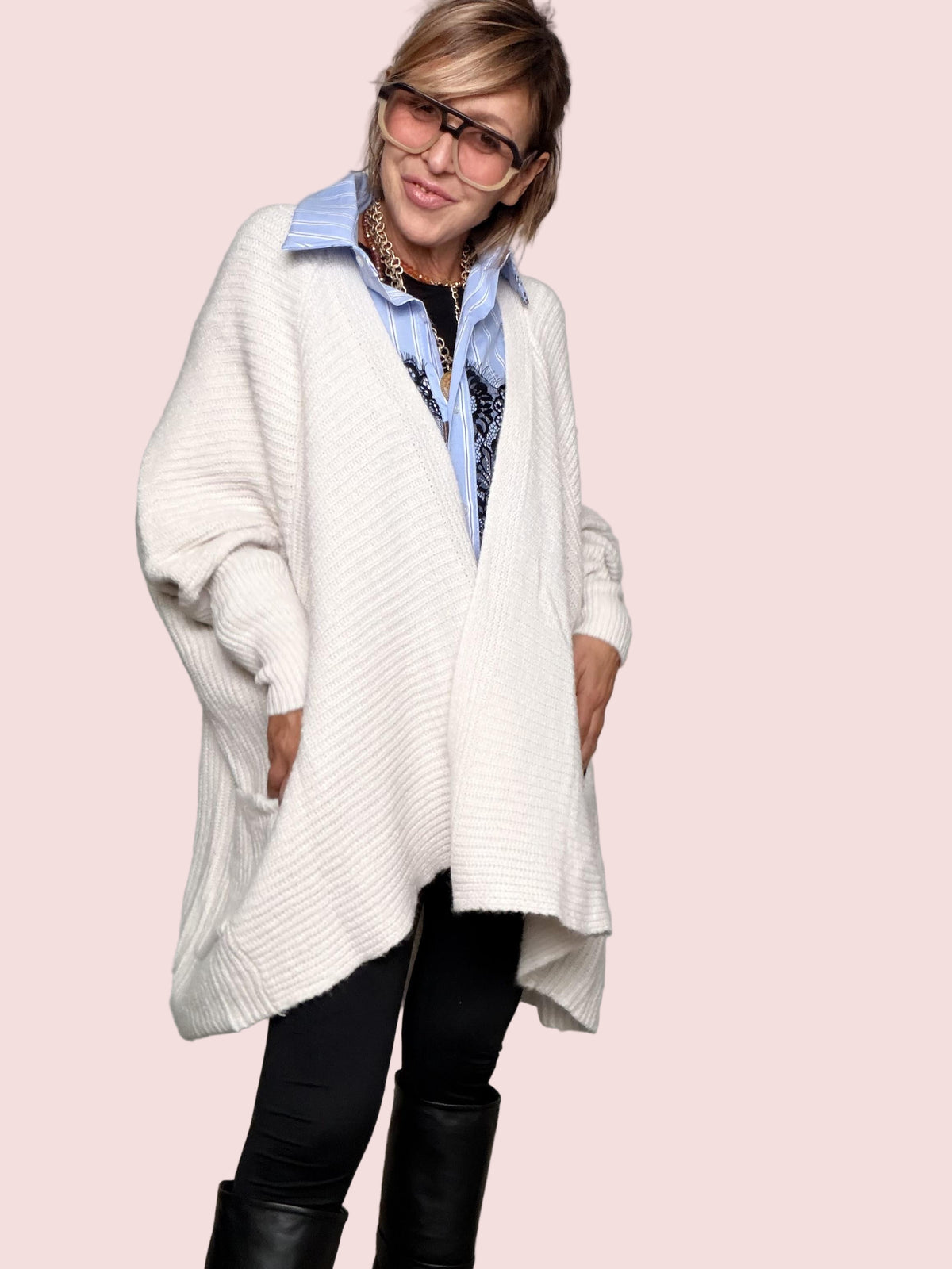 SUSY STAR - Cardigan Oversize Nuvola YT12157/ CREMA SUSY STAR 