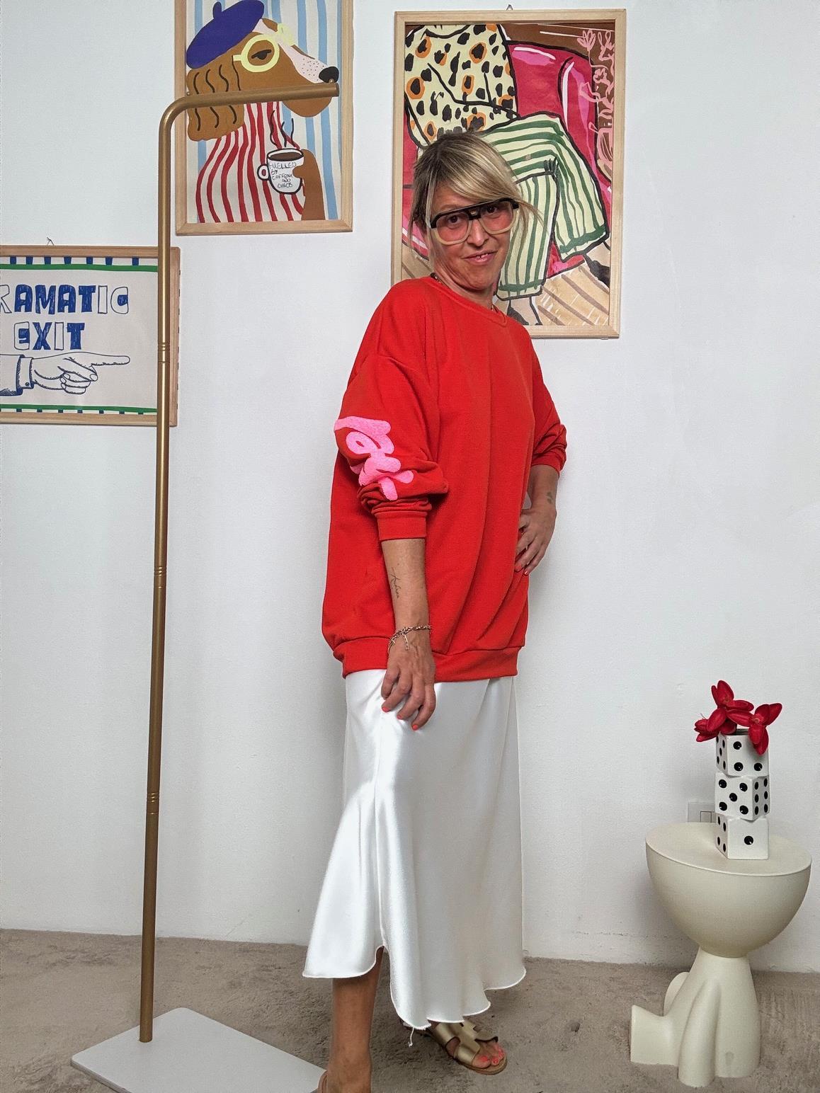 FEMALE - Felpa Oversize "Happy Mood"  Comfort con Personalità! PANNA R51109/ ROSSO FEMALE 