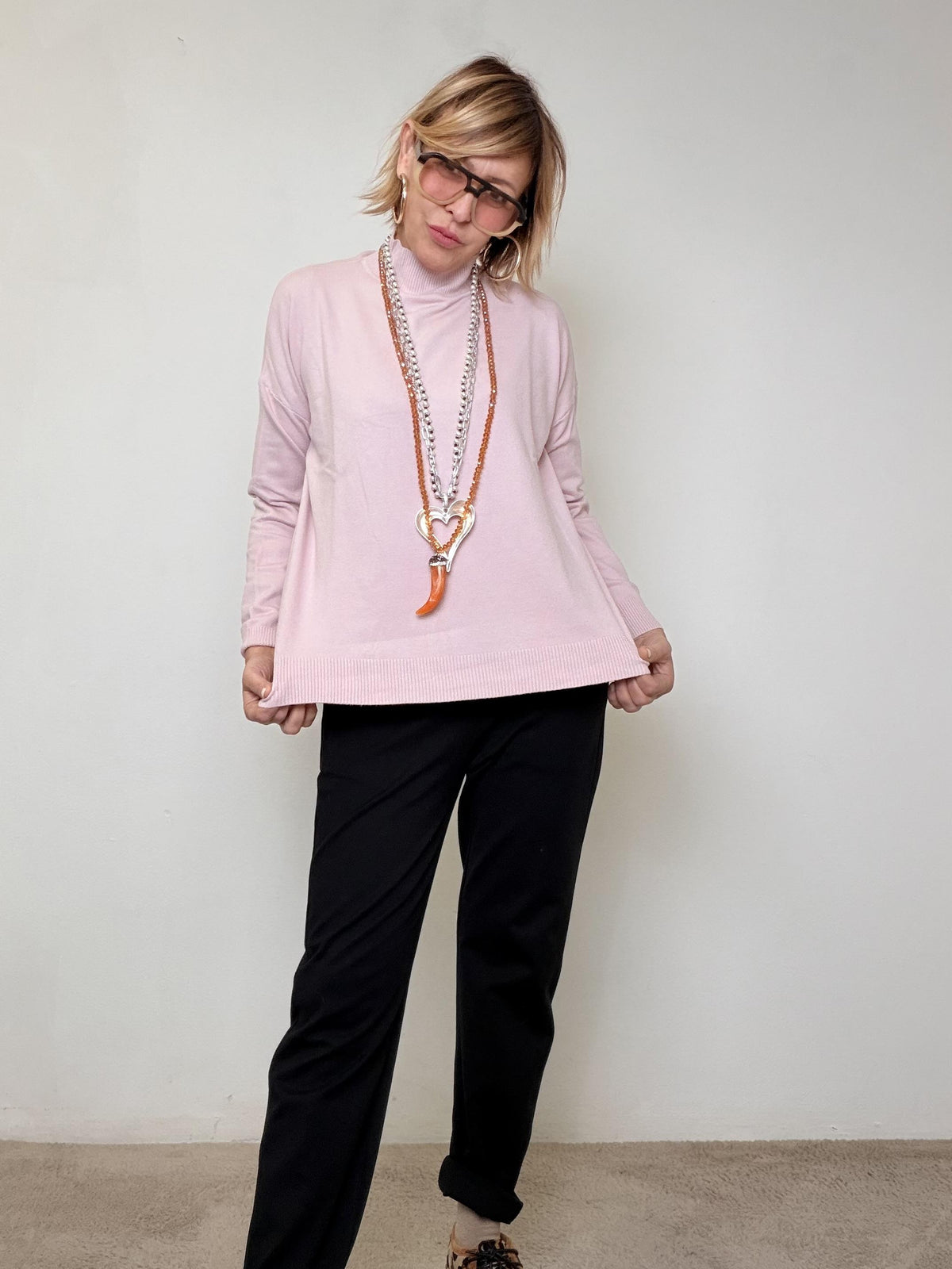 DEJA VU - MAGLIA COLLO IN PIEDI ROSA A25IL406/ ROSA DEJA VU 