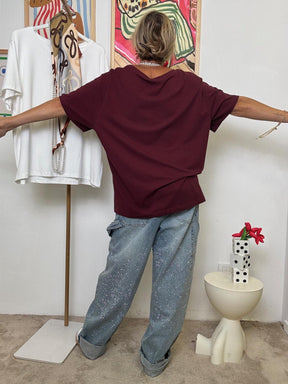 SUSY STAR - T-shirt Oversize con Collana  Look Creativo e Divertente VINO STS2783/ VINO SUSY STAR 