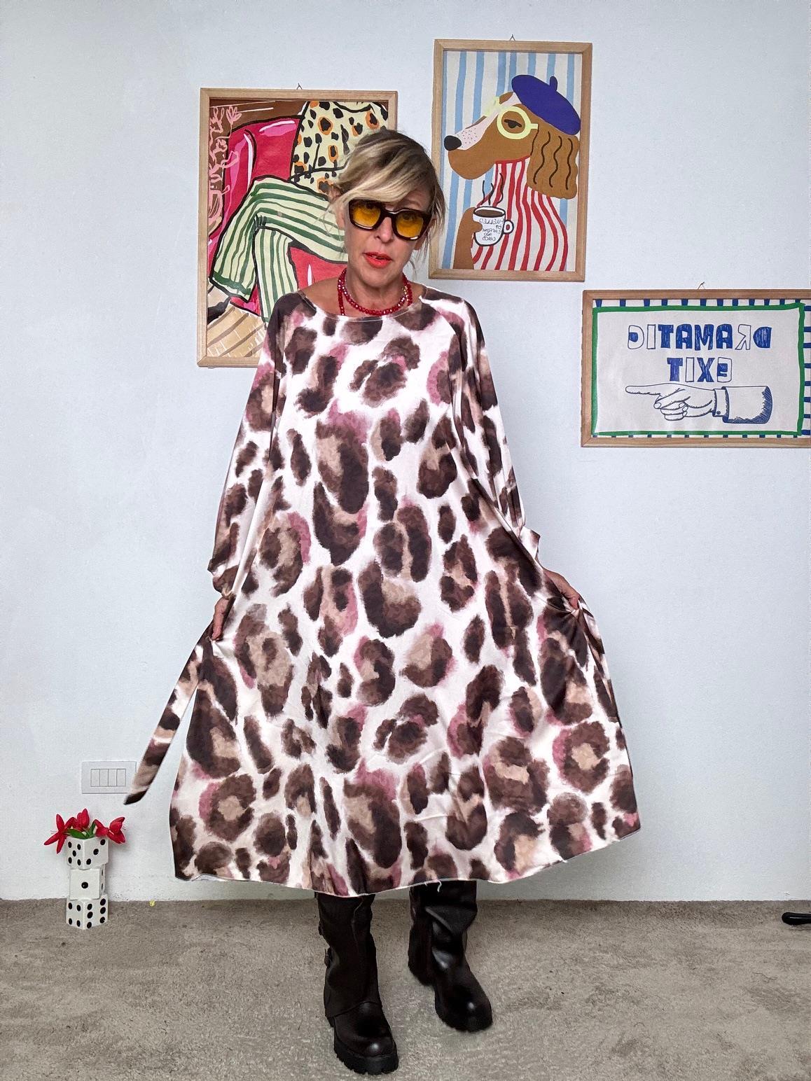 FEMALE - Abito fluido con fantasia animalier e cintura MARRO BS1764/ FANTA MARRONE FEMALE 