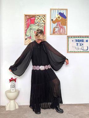 FEMALE - Abito lungo nero trasparente con maniche a sbuffo  Eleganza teatrale 86027/ NERO FEMALE 