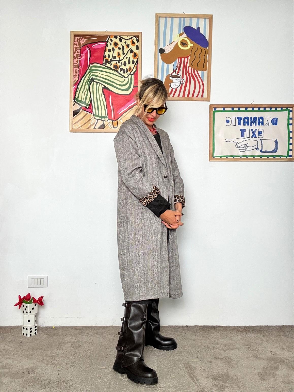 FEMALE- Cappotto over con dettagli animalier A5018-C17/ SPIGATA BROWN FEMALE 