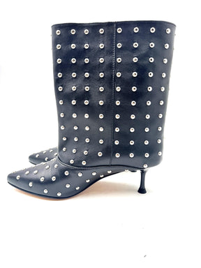 DIVINE FOLLIE - Stivale donna in pelle nera con borchie e tacco sottile AISHA2470/ NERO DIVINE FOLLIE 