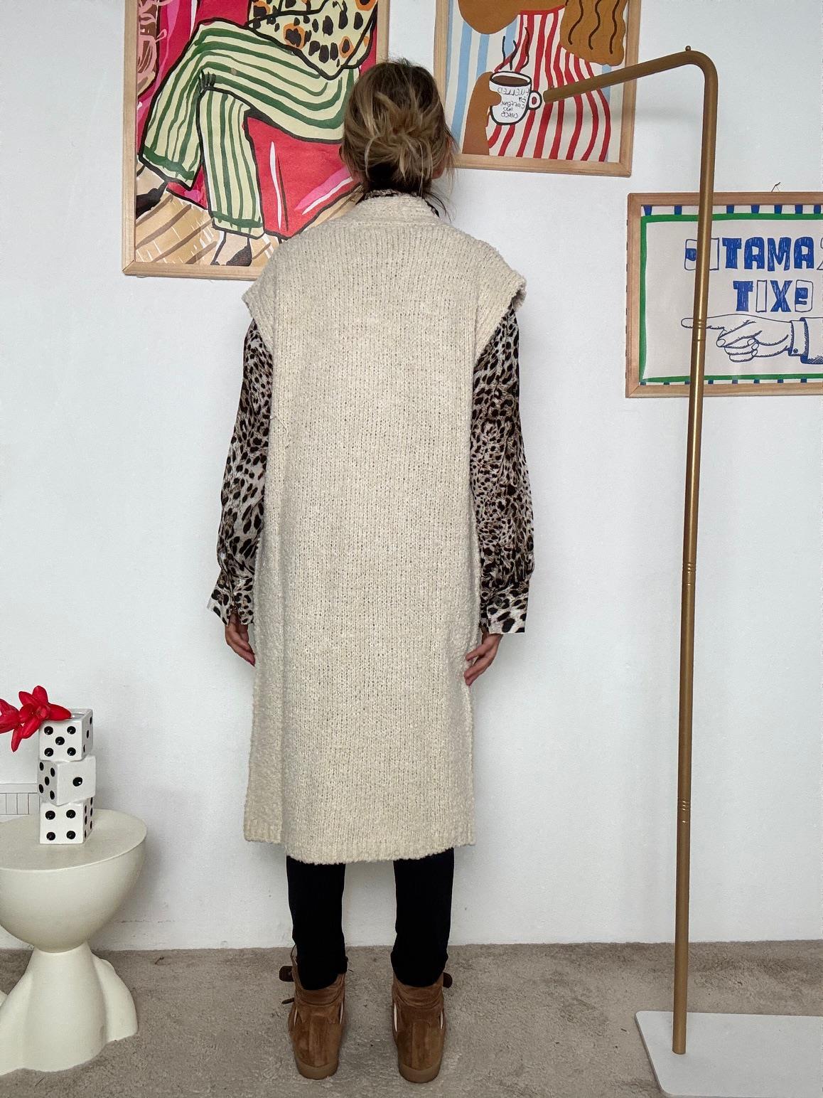 SUSY STAR - Cardigan lungo nero senza maniche in lana bouclé CREMA STWK3017/ CREMA SUSY STAR 