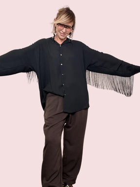 SUSY STAR - Camicia Fringe Flow  scenografica, fluida e super divertente STS7315/ NERO SUSY STAR 