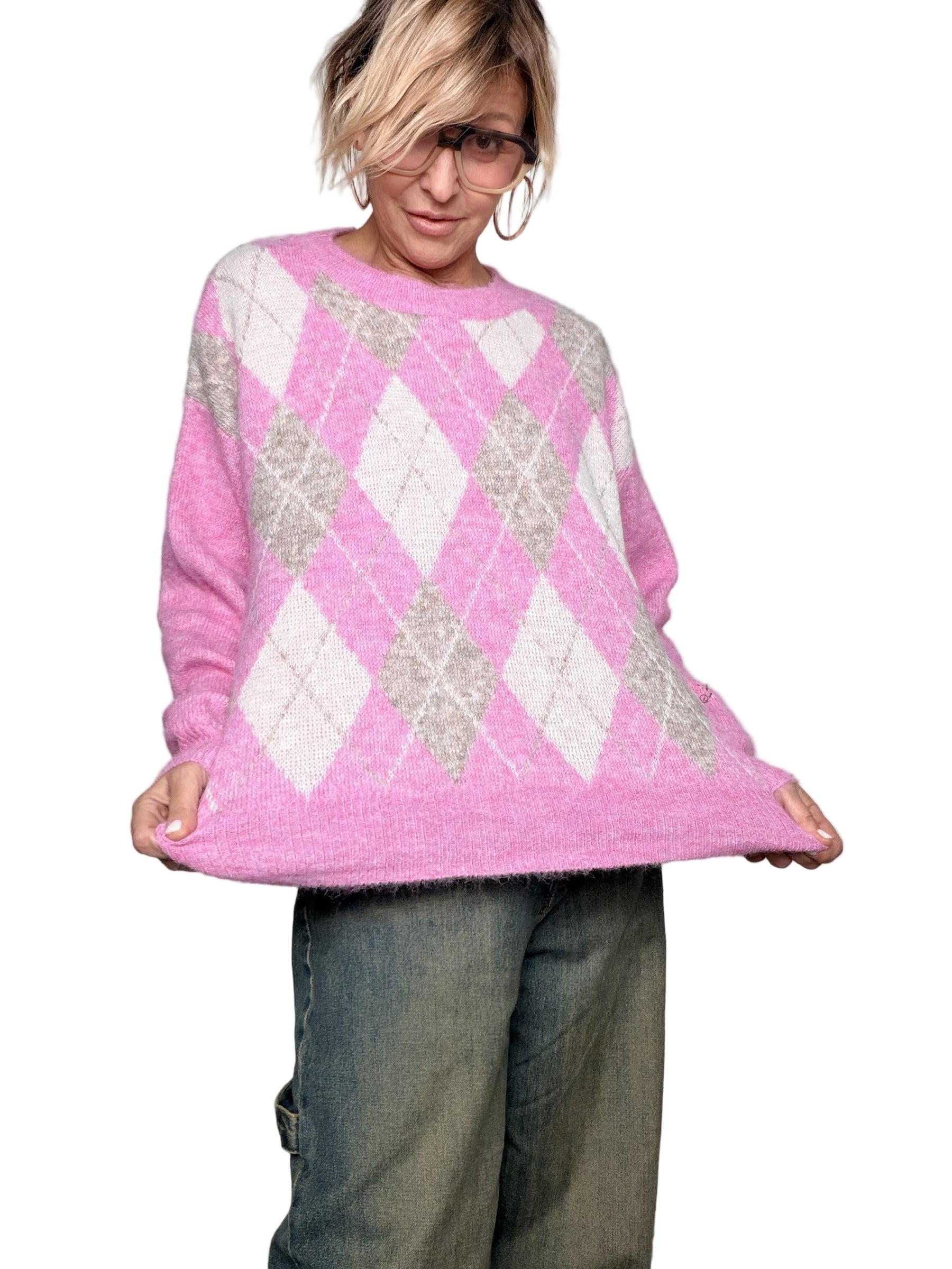 FEMALE -Maglia Pink Argyle ZM69119/ FANTASIA ROSA FEMALE 