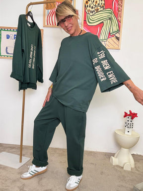 DEJA VU - T-shirt oversize rosa cipria  attitude comoda e francese verde A25RU407/ VERDE DEJA VU 