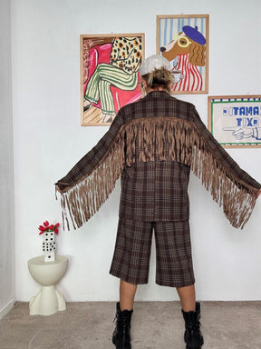 FEMALE - Giacca a quadri con frange: originale, trendy e piena di carattere H4705-C17/ CHECK MORO FEMALE 