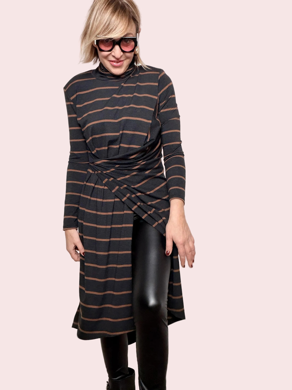 Abito midi a righe con nodo  pratico, furbo e super cool D01E0810/ GRIGIO PHILIA LOFT 