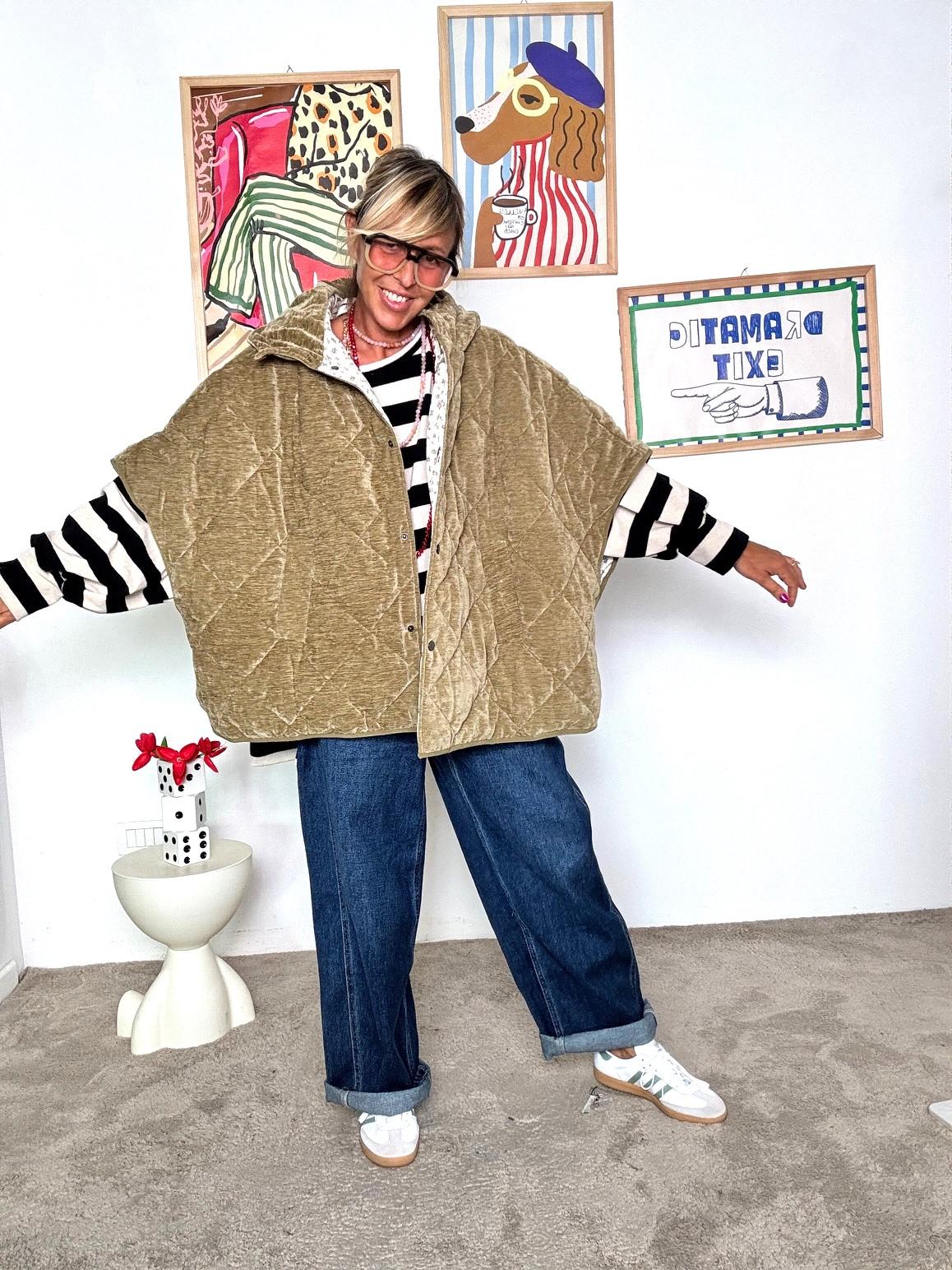 FEMALE - Giacca oversize trapuntata in  effetto vintage  comfort e stile in un unico capo HE124/ VERDE FEMALE 