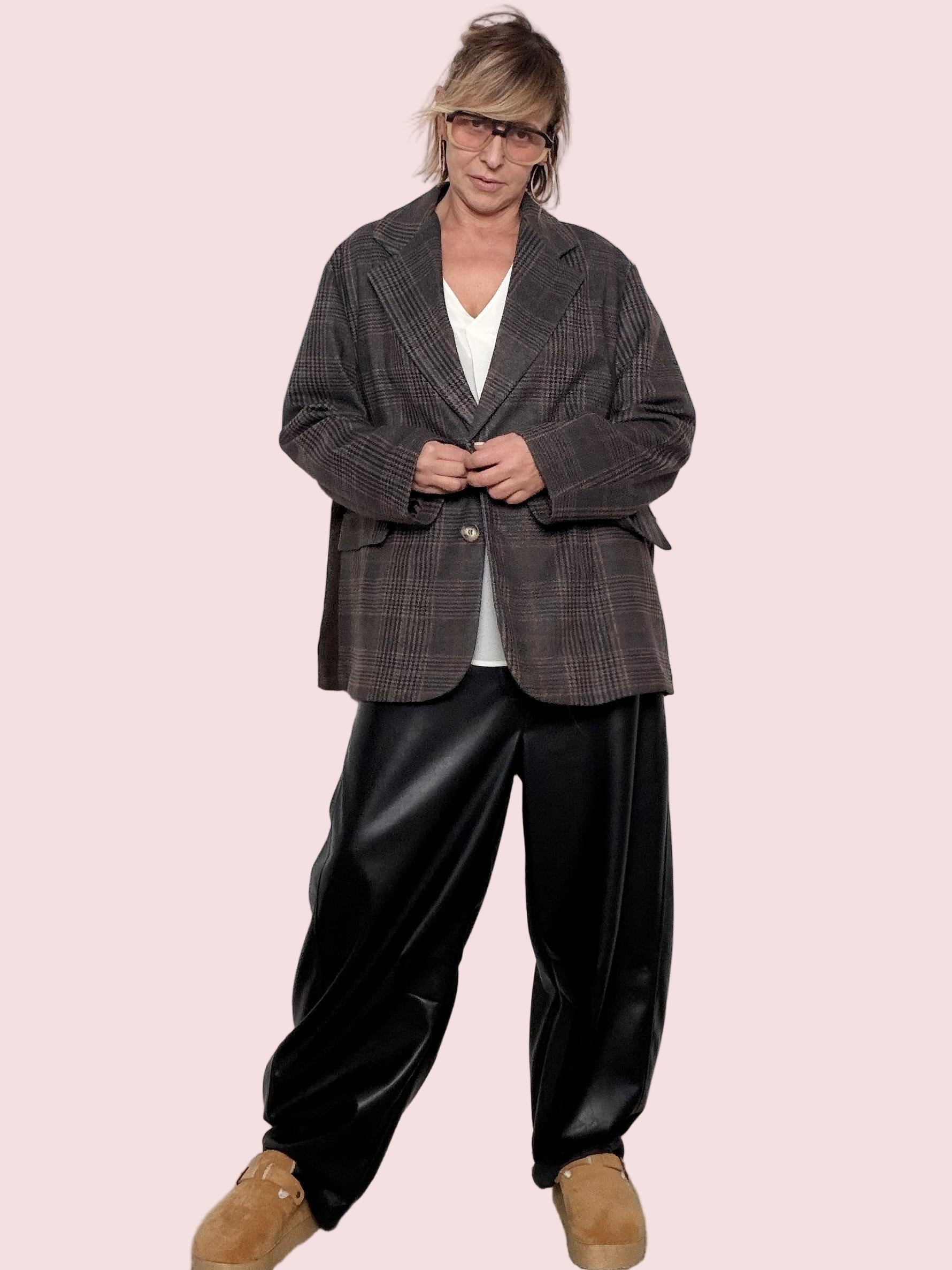 DEJA VUY - Giacca Teddy Check  classica davanti, sorprendente dietro A25SG603/ CHECQ MORO DEJA VU 