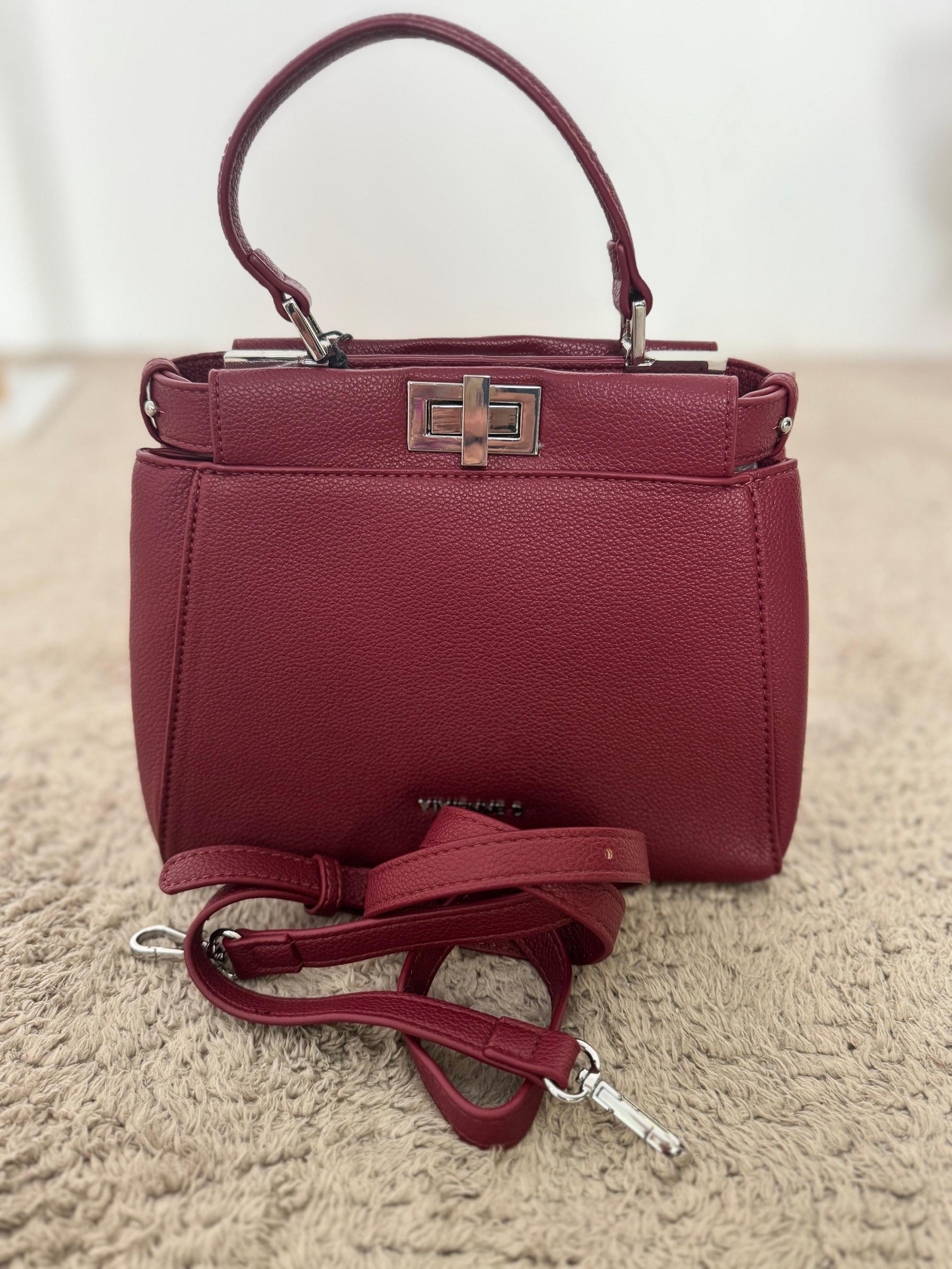 VIVIENNE D - Borsa in ecopelle bordeaux con manico rigido e chiusura a scatto V217/ BORDEAUX VIVIENNE D 