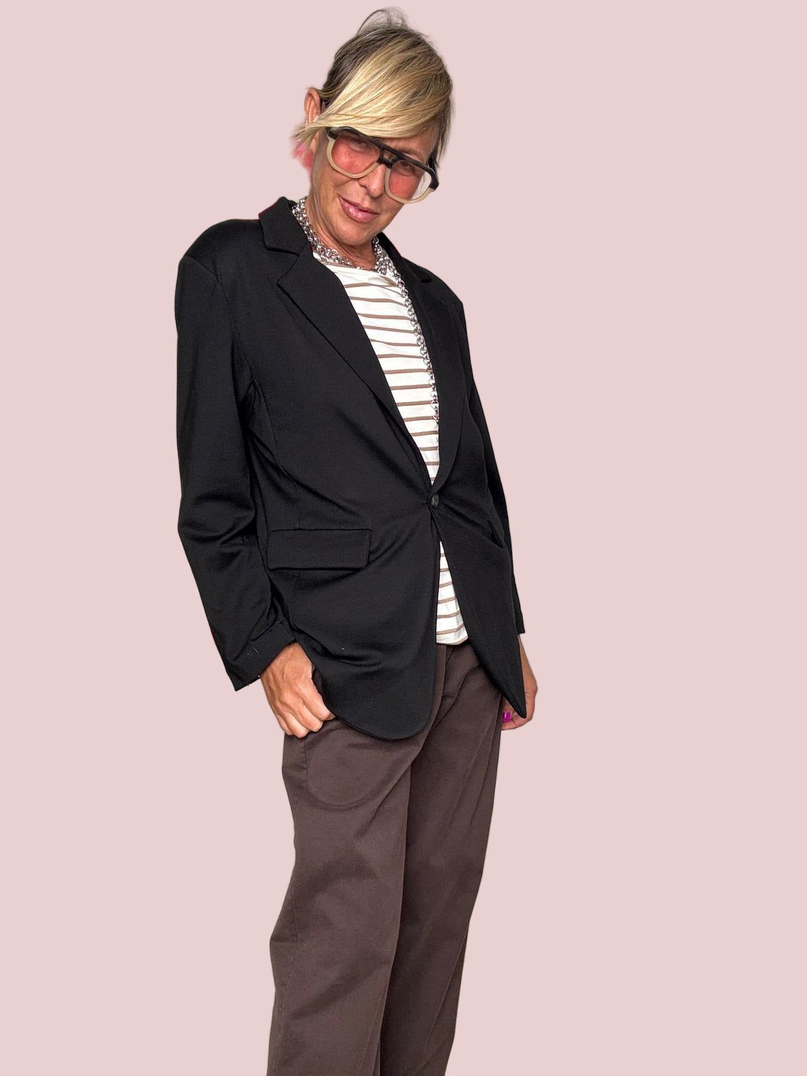 DEJA VU - Giacca in punto Milano nera dal taglio moderno A25AP603/ NERO DEJA VU 