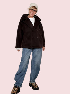 DEJA VU - Cappottino corto doppiopetto in tessuto caldo moro A25LU621/ MORO DEJA VU 