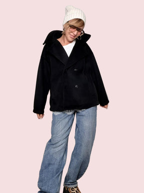 DEJA VU - Cappottino corto doppiopetto in tessuto caldo nero A25LU621/ NERO DEJA VU 