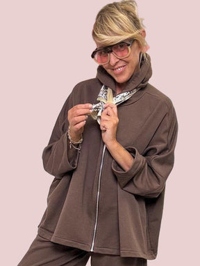 FELPA - Felpa "Cacao Zip" in Punto Milano  Coccolosa, Chic e Made in Italy MARRONE A25LU404/ MORO DEJA VU 