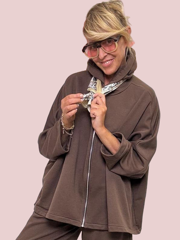 FELPA - Felpa "Cacao Zip" in Punto Milano  Coccolosa, Chic e Made in Italy MARRONE A25LU404/ MORO DEJA VU 