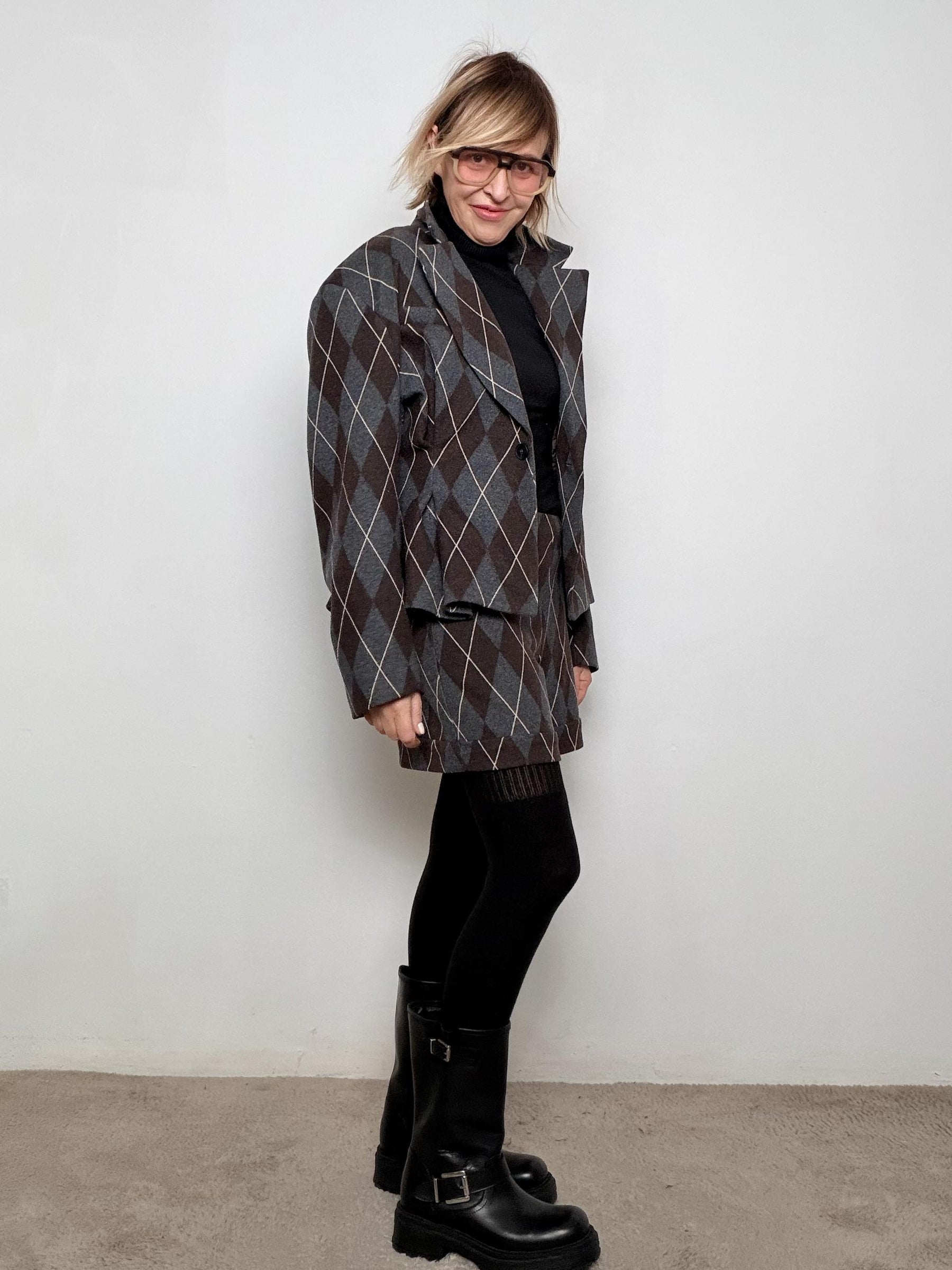 PHILIA LOFT - GIACCA ARGYLE CHIC  la blazer che trasforma ogni look in un piccolo romanzo di stile V01A1047/ MORO PHILIA LOFT 