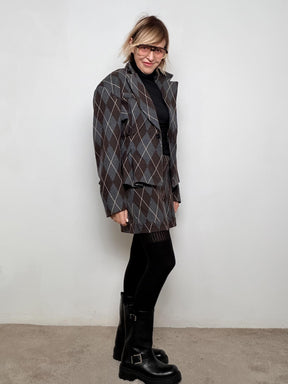 PHILIA LOFT - GIACCA ARGYLE CHIC  la blazer che trasforma ogni look in un piccolo romanzo di stile V01A1047/ MORO PHILIA LOFT 