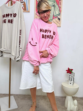 FEMALE -Felpa "Happy To Be Here"  Mood Positivo e Stile Oversize  ROSA R51090/ ROSA FEMALE 