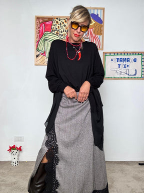 FEMALE  - Gonna lunga con inserto in pizzo coin vele A7893-C17/ SPIGATA BROWN FEMALE 