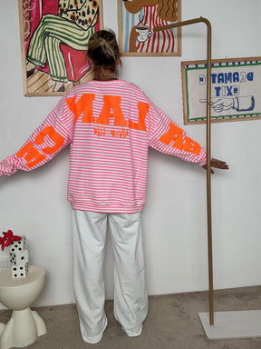 FEMALE - Felpa oversize donna a righe fuxia R7612-BALANCE/ RIGA FUXIA FEMALE 