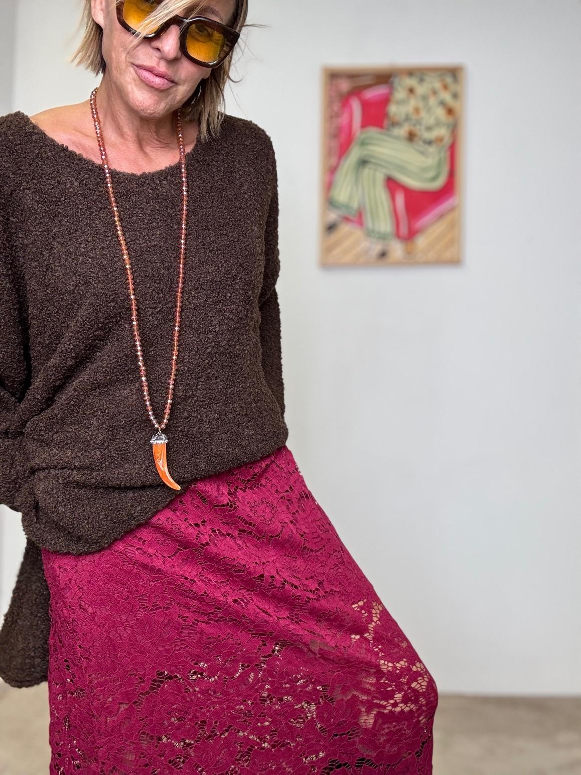 FEMALE - Gonna lunga in pizzo raffinata e romantica BORDEAUX A6923-W6/ BORDEAUX FEMALE 