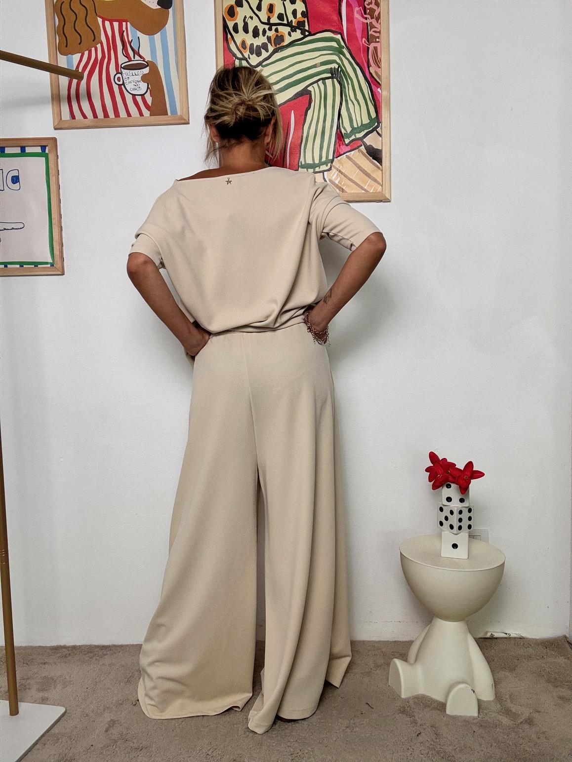 SOUVENIR - Pantalone Palazzo in Crema Soft con Coulisse S38M0117/ CREMA SOUVENIR 