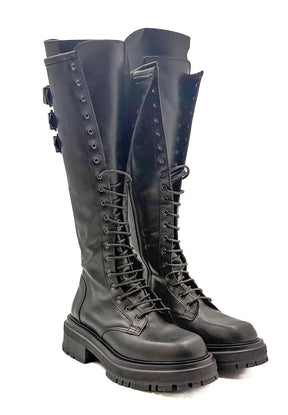 Stivale Alto in Pelle Nera con Dettagli Punk 4513FB/ NERO DIVINE FOLLIE 