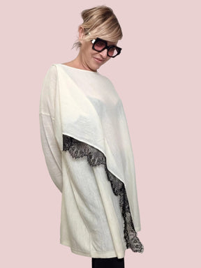 Maglia Over Asimmetrica Effetto Velo ST78539/ LATTE SUSY STAR 