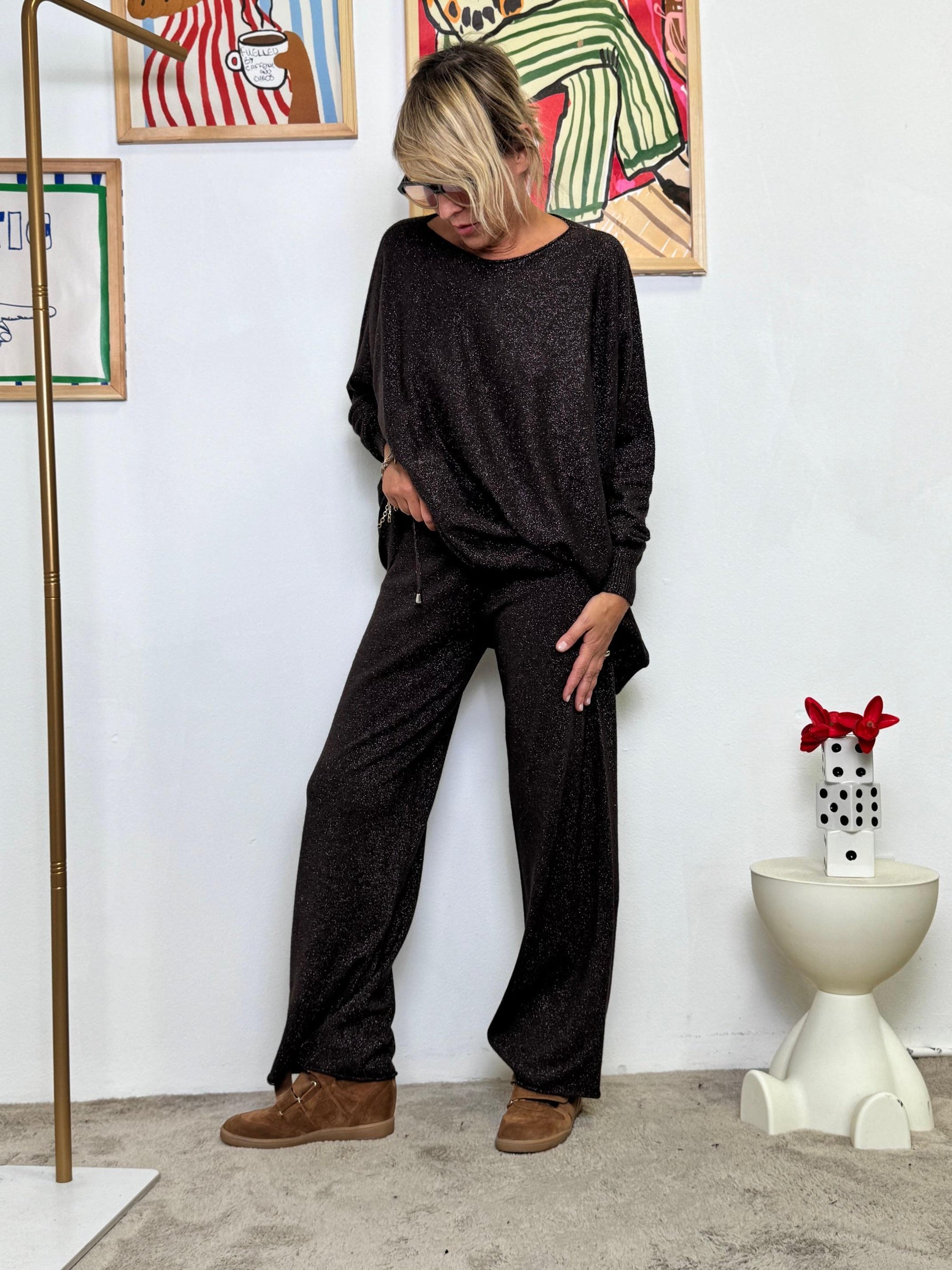 SUSY STAR - Pantalone in Maglia Lurex  Lounge con Luccichio MORO ST570188LX/ MORO SUSY STAR 