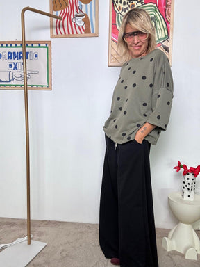 FEMALE - Felpa Oversize "Dot Power"  Stile comodo con personalità <BR/>VERDE H1416/ VERDE MILIT FEMALE 