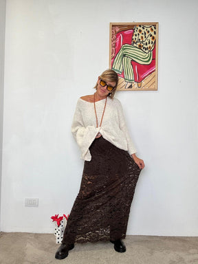 FEMALE - Gonna lunga in pizzo raffinata e romantica MORO A6923-W6/ MORO FEMALE 