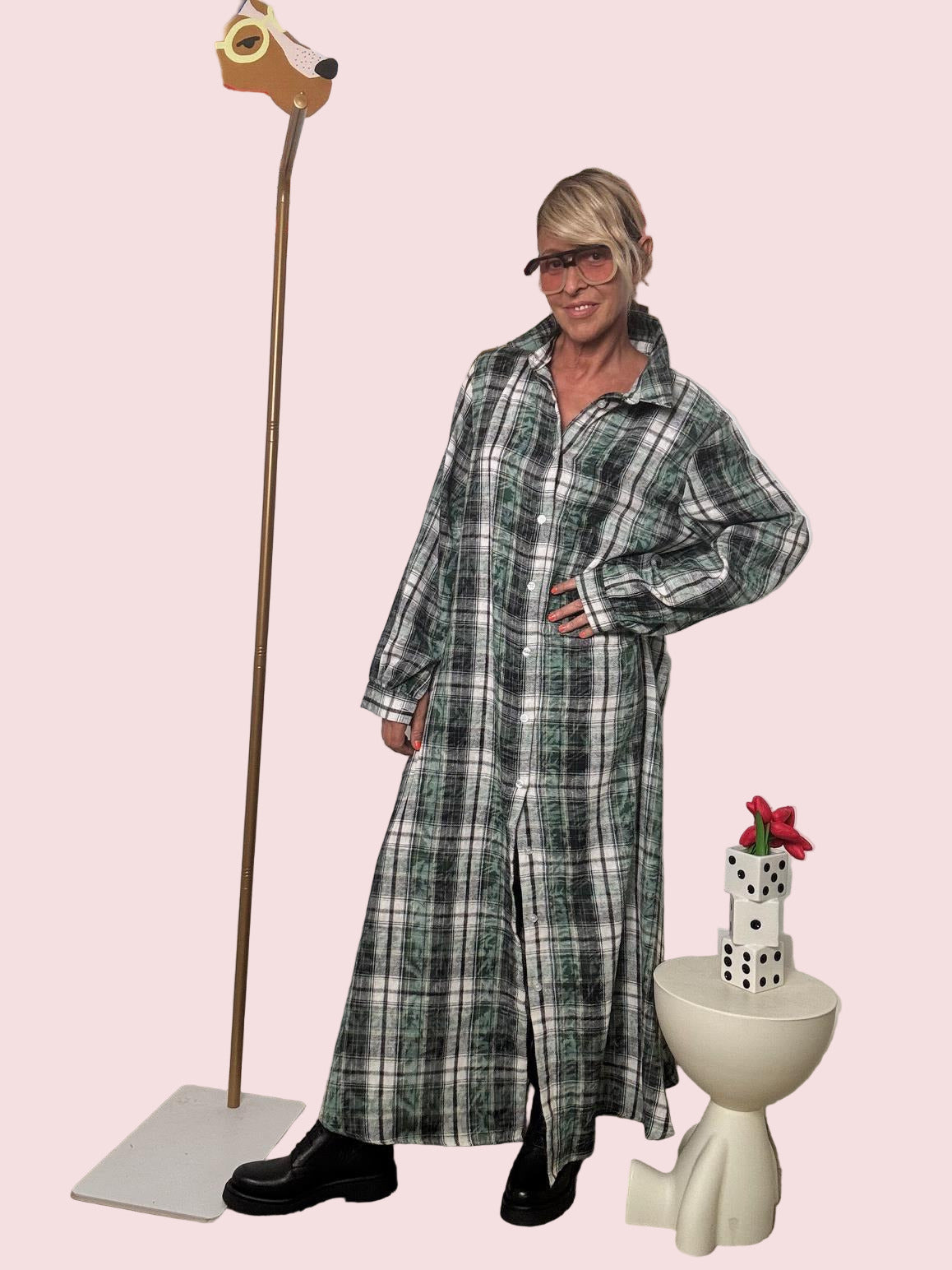 SUSY STAR - Abito Chemisier a Quadri  Spirito Grunge, Stile Contemporaneo VERDE ST88473CRO/ VERDE SUSY STAR 