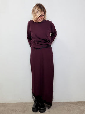 DEJA VU - Gonna lunga in punto Milano con bordo in pizzo vino A25FL301/ VINO DEJA VU 