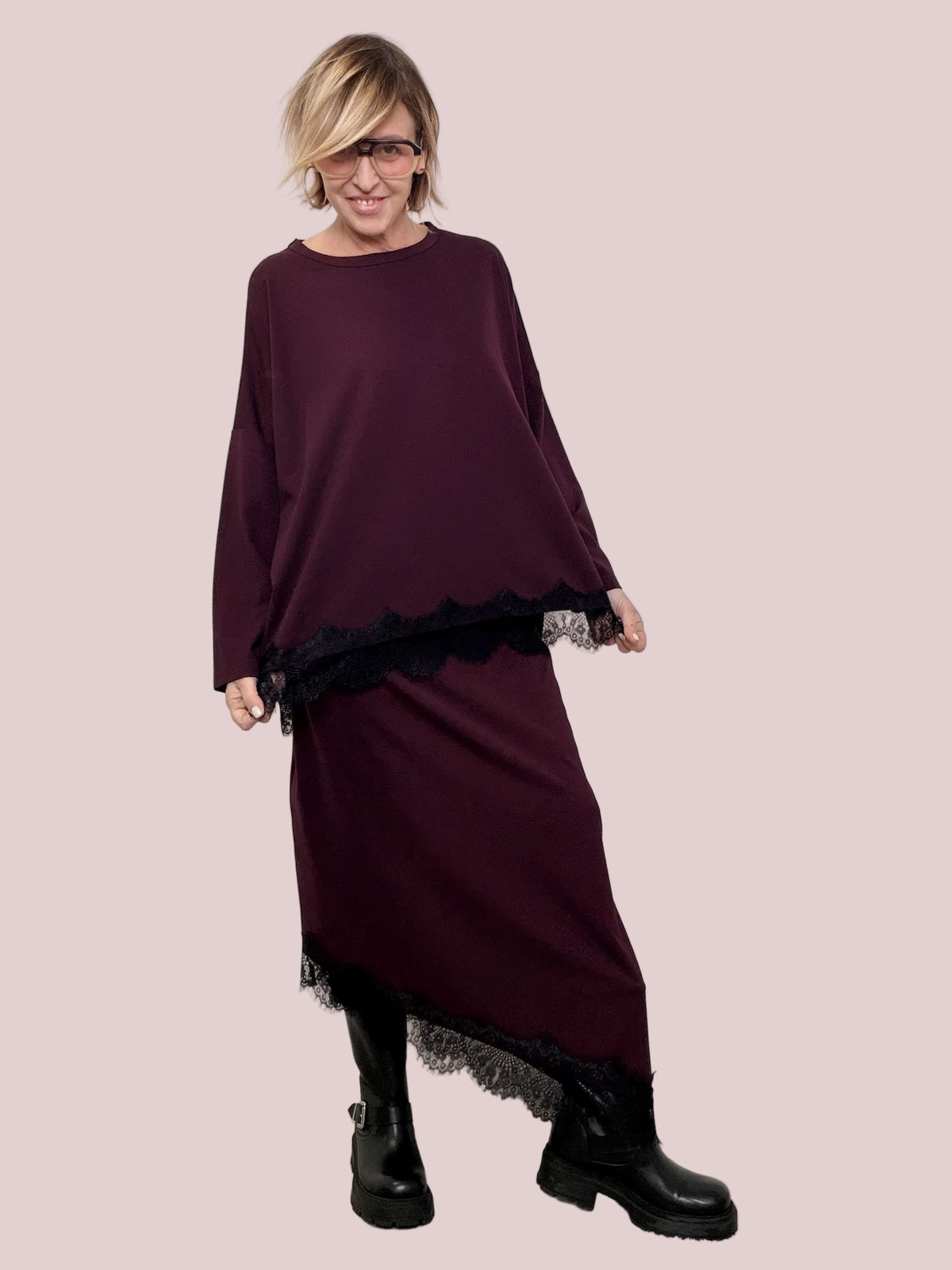 DEJA VU - MAGLIA SOFT CON PIZZO BORDEAUX A25FL405/ BORDEAUX DEJA VU 