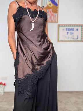 FEMALE - Top/abito in raso moro con pizzo  sensuale e super versatile N1895/ MORO FEMALE 