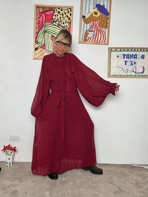 FEMALE - Abito lungo vino trasparente con maniche a sbuffo  Eleganza teatrale 86027/ VINO FEMALE 