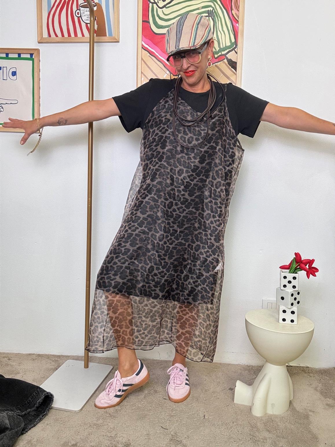 SUSY STAR - Look "Urban Jungle"  Completo con Abito in Tulle Animalier, T-Shirt Nera e Collana Statement STS7275/ MORO SUSY STAR 
