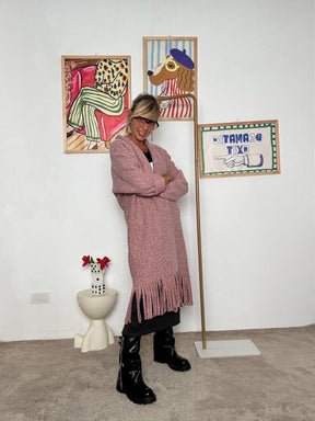 FEMALE - Cardigan lungo donna con frange  stile casual chic e originale rosa L5M253/ ROSA ANTICO FEMALE 