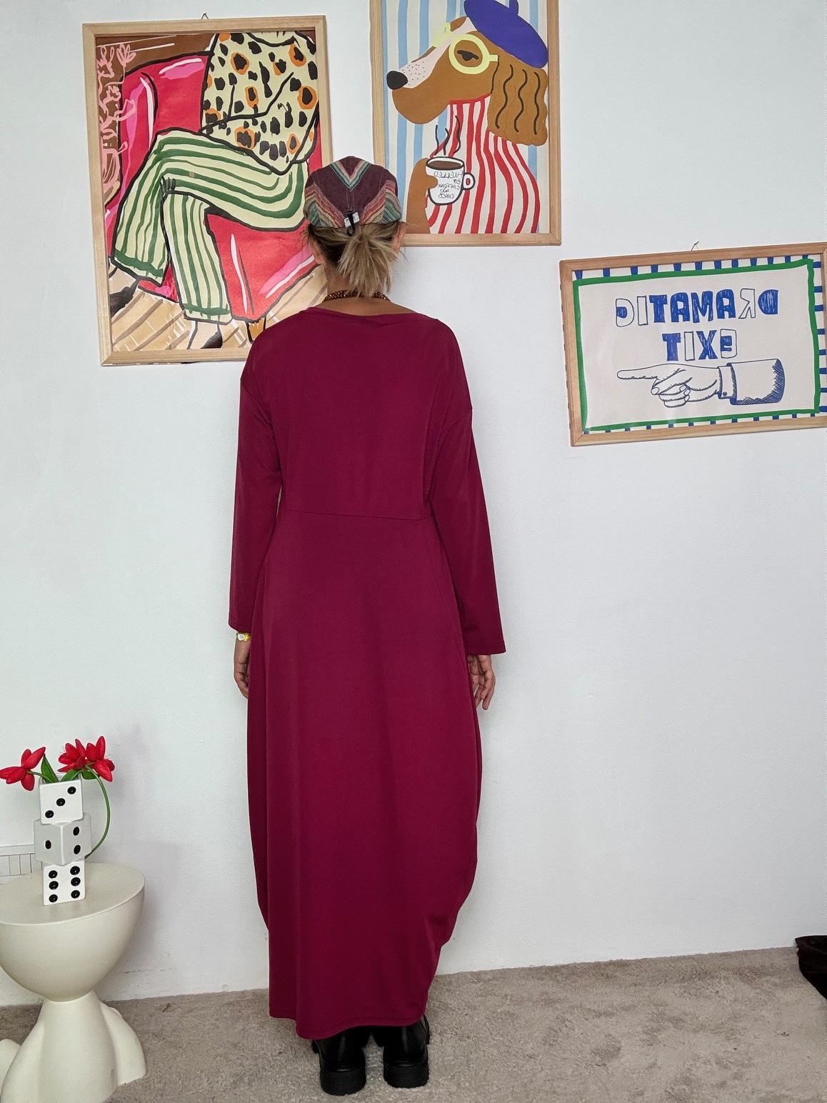 DEJA VU - Abito lungo in punto Milano  Comodo, elegante e dal carattere deciso vino FL707/ VINO DEJA VU 