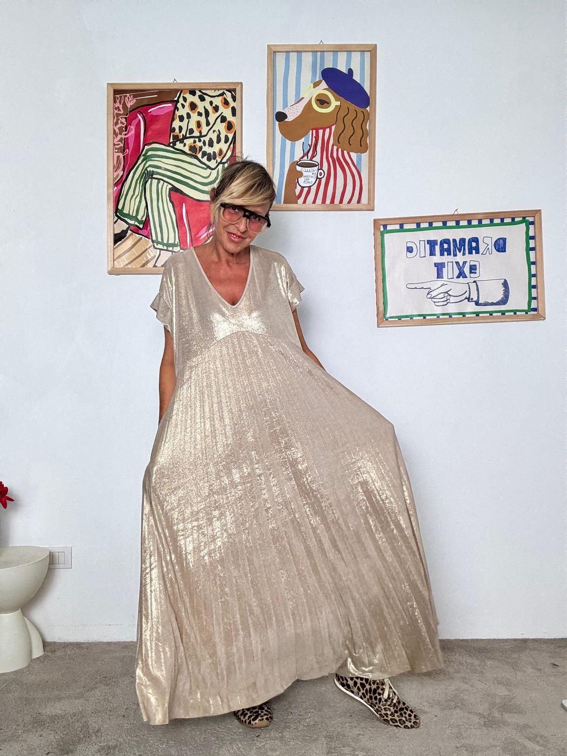 SUSY STAR - Abito lungo ORO donna  elegante, fluido e senza tempo STLS1659/ ORO SUSY STAR 